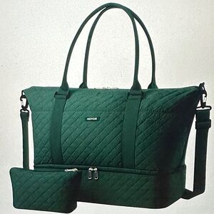 Green Quilted Tote Bag with Pouch